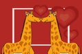Happy valentines day card with cute giraffes couple
