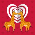 Happy valentines day card with cute giraffes couple