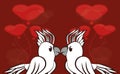 Happy valentines day card with cute parrots couple