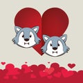 Happy valentines day card with cute wolfs couple