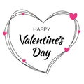 Happy Valentines Day card design. Heart silhouette from scribble lines and white background with pink hearts. Royalty Free Stock Photo