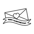 Happy valentines day card envelope ribbon heart outline