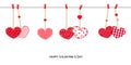 Happy Valentines Day card with hanging Love Valentines heart vector illustration background