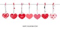 Happy Valentines Day card with hanging Love Valentines hearts vector Royalty Free Stock Photo