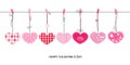 Happy Valentines Day card with hanging Love Valentines hearts vector Royalty Free Stock Photo