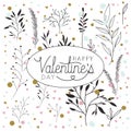 Happy valentines day card with leafs circular frame Royalty Free Stock Photo