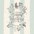 Happy valentines day card with leafs circular frame Royalty Free Stock Photo