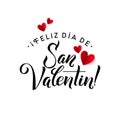 Happy Valentines Day Card. Spanish Calligraphic Poster with Paper Hearts. Vector Illustration