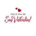 Happy Valentines Day Card. Spanish Calligraphic Poster with Paper Hearts. Vector Illustration