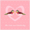 Happy Valentines Day Card with two Birds in Heart Royalty Free Stock Photo