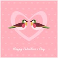 Happy Valentines Day Card with two Birds in Heart. Small Hearts Pattern on Background Royalty Free Stock Photo