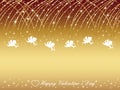 Seamless Valentine`s Day background illustration with cupids and streaks of shooting stars on a gold background.