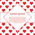 Happy valentines day cards with hearts and rhombus text frame