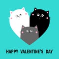 Happy Valentines day. Cat heart set. Mother, father, bay. Black White Yin Yang kitty kitten. Cute cartoon kawaii funny character. Royalty Free Stock Photo