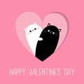 Happy Valentines day. Cat set in heart. Hug, embrace, cuddle. Hugging couple family holding heart. Black White Yin Yang kitty Royalty Free Stock Photo