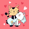 Happy Valentines Day with cats wedding, Just married
