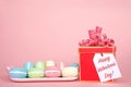 Happy Valentines Day celebration with Macaron cookies Royalty Free Stock Photo