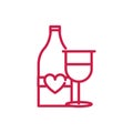 Happy valentines day champagne bottle and glass drink love red line design