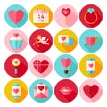Happy Valentines Day Circle Icons Set with long Shadow Royalty Free Stock Photo