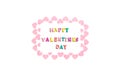 Happy Valentines Day. Colorful text with wooden letters and pink confetti hearts isolated on white background. Copy space, top Royalty Free Stock Photo