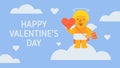 Happy Valentines Day composition cupid holding heart and winking Royalty Free Stock Photo