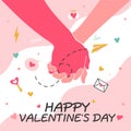 Happy Valentines Day, contour hands of lovers, funny stickers