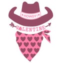 Happy Valentines day Country Farm with Cowboy hat and bandanna text decoration. Pink vector illustration Howdy Valentine