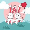 Happy Valentines Day of couple bunny with balloon
