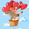 Happy Valentines Day of couple dogs in hot air balloon Royalty Free Stock Photo