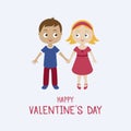 Happy Valentine`s Day greeting card with cute couple kids vector Royalty Free Stock Photo