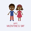 Happy Valentine`s Day greeting card with cute african american kids vector Royalty Free Stock Photo