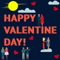 Happy Valentines Day. Couples together in love. Text. Vector