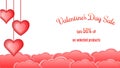 Happy valentines day, creative valentines day sales banner created with objects like hearts and clouds on white background