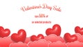 Happy valentines day, creative valentines day sales banner created with objects like hearts and clouds on white background