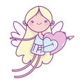 Happy valentines day, cupid with love hearts pierced arrow cartoon Royalty Free Stock Photo