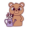 Happy valentines day, cute bear watering can flowers heart love