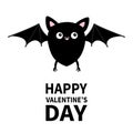 Happy Valentines Day. Cute black bat flying silhouette icon. Cartoon kawaii funny baby character with big open wing, eyes, ears, Royalty Free Stock Photo