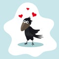 Happy valentines day cute cartoon black funny crow vector image Royalty Free Stock Photo