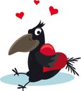 Happy valentines day cute cartoon black funny crow vector image Royalty Free Stock Photo