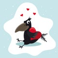 Happy valentines day cute cartoon black funny crow vector image Royalty Free Stock Photo