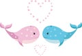 Happy valentines day cute cartoon whales vector image