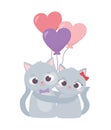 Happy valentines day, cute couple cat hugging balloons hearts love cartoon Royalty Free Stock Photo