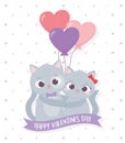 Happy valentines day cute couple embraced cats balloons shaped hearts love Royalty Free Stock Photo