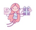 Happy valentines day, cute cupid with gift and mesage love romantic