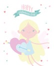 Happy valentines day, cute cupid with hearts pierced arrow love Royalty Free Stock Photo