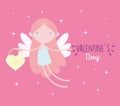 Happy valentines day, cute cupid with padlock shaped heart