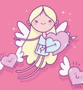 Happy valentines day, cute cupid with pierced hearts arrow wings Royalty Free Stock Photo