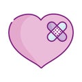 Happy valentines day, cute heart with bandages first aid sad love