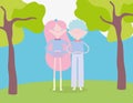 Happy valentines day, cute young couple in the field trees sky Royalty Free Stock Photo