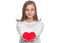 Teen girl with red heart Royalty Free Stock Photo